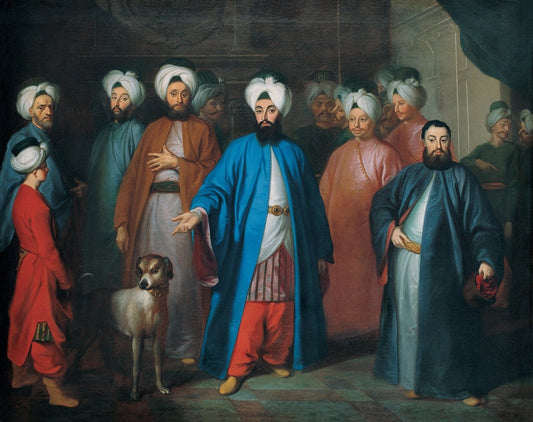 Ottoman Ambassador Mehmet Said Efendi and his Retinue. Painting by Georg Englehard Schröder, 1733