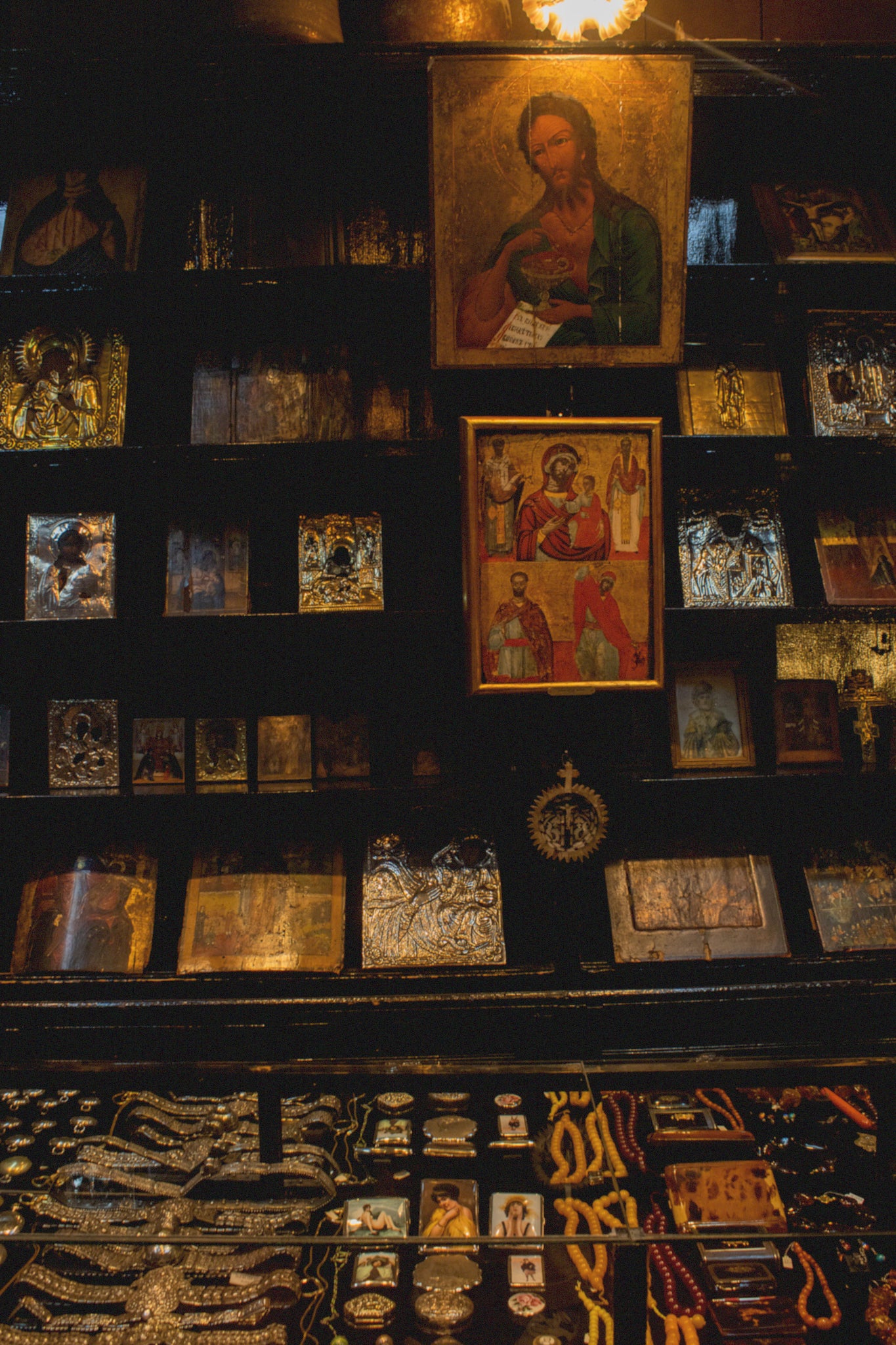 Russian and Byzantine icons on display. 