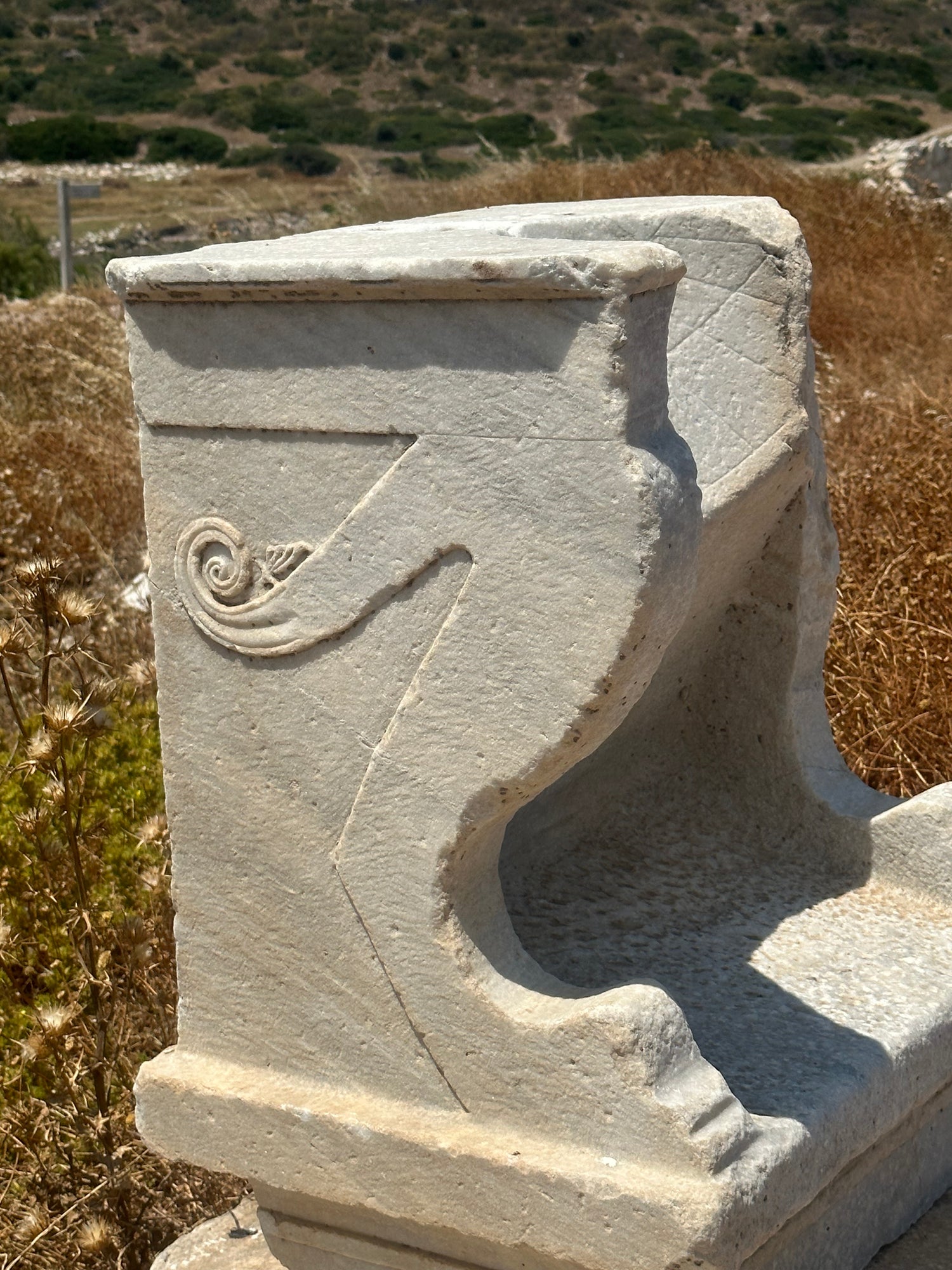 A lion tail detail on an ancient sun dial of Knidos.