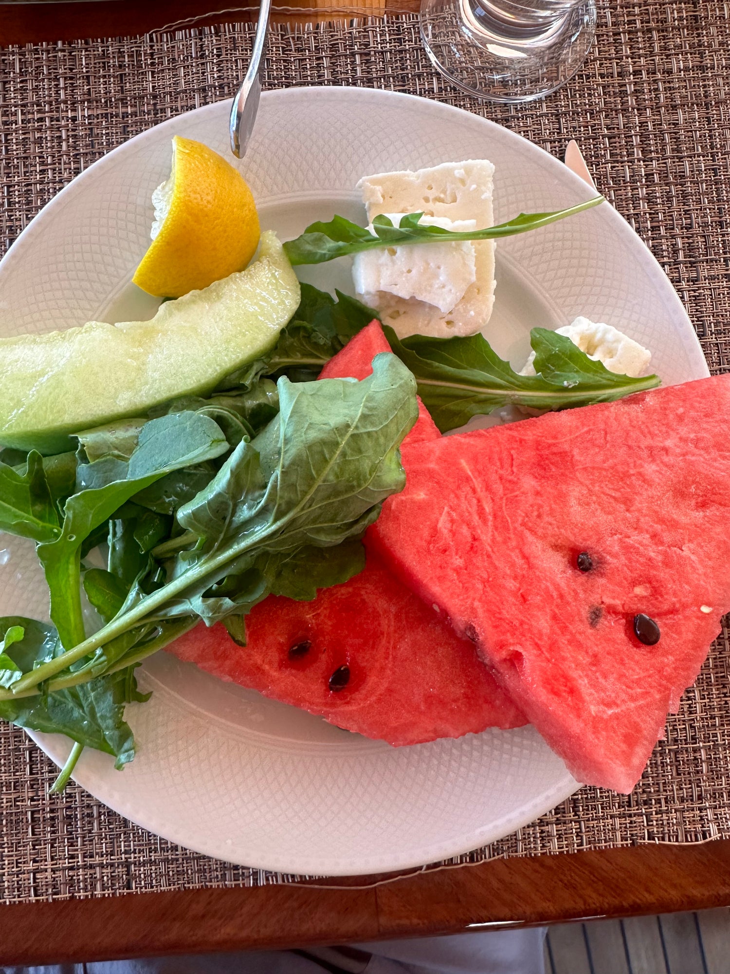 Melon and white cheese, often served before meals. 