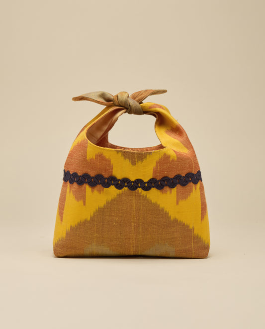 Silk Ikat Pochette, Mediterranean Ochre with cording