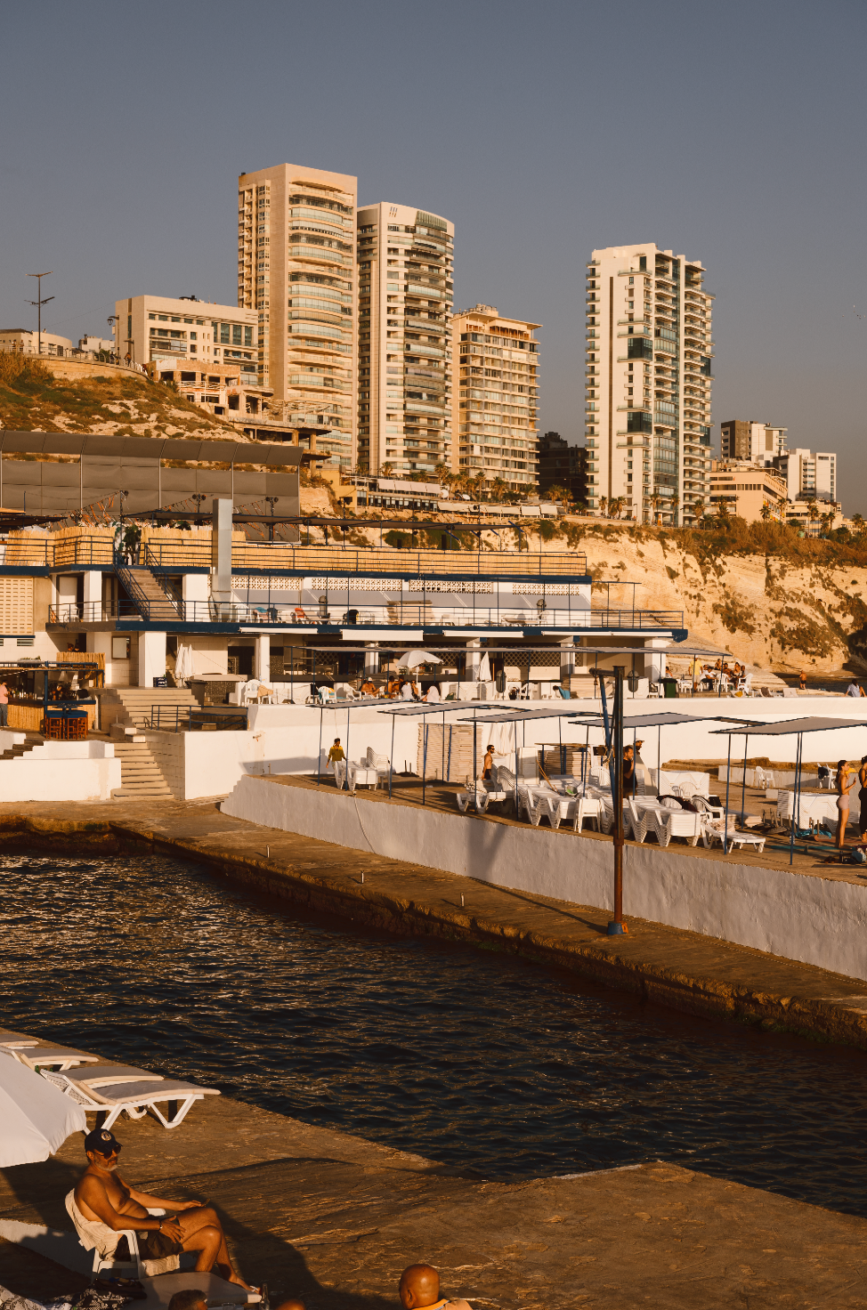 The beach front and Beirut's urban skyline. 