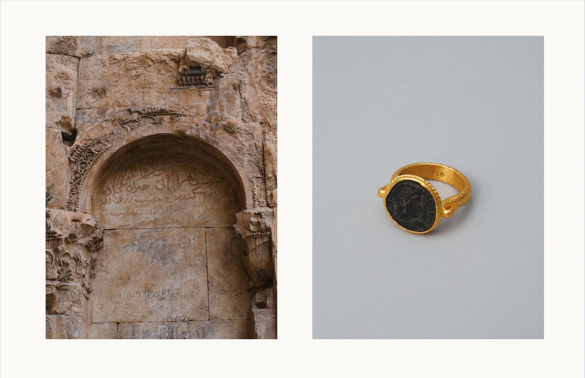 LEFT: The Temple of Jupiter, Baalbek, Lebanon. RIGHT: The Serhat X LEVANT Constantine Ring.