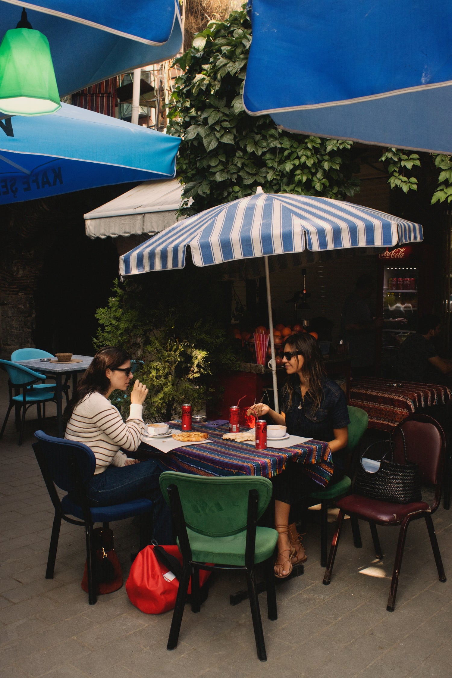 LEVANT founders Süreya and Naz, at lunch in the Iç Cebeci han's lower courtyard. 